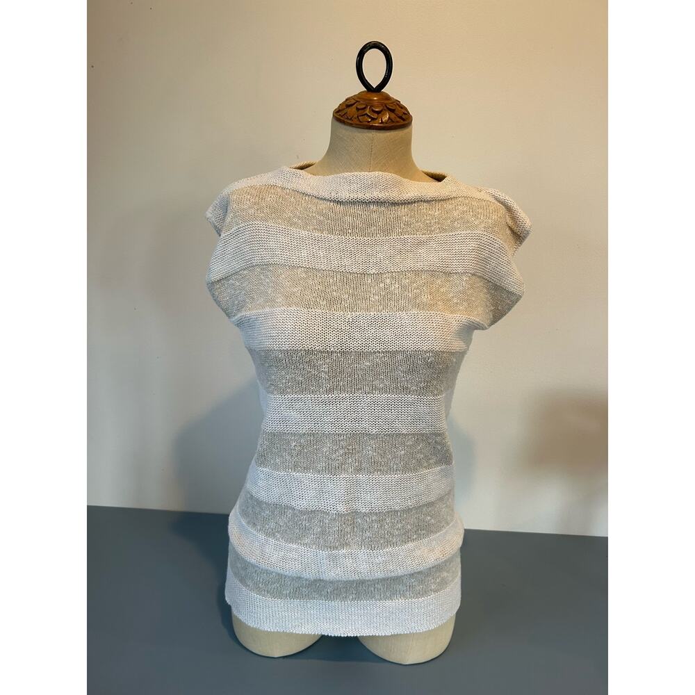 College Town womens cream sweater vest size M striped knit vintage